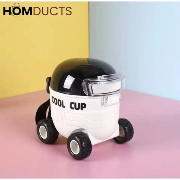 Cool Cartoon Car Shaped Straw Water Bottle for Kids - 550ml